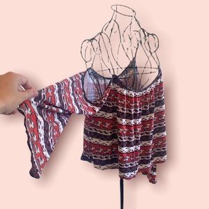 Indian elephant motif off shoulder bell sleeve boho top..size L
